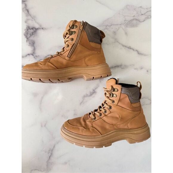 Zara boys tan camel brown combat boots high top size 3 - Picture 1 of 6